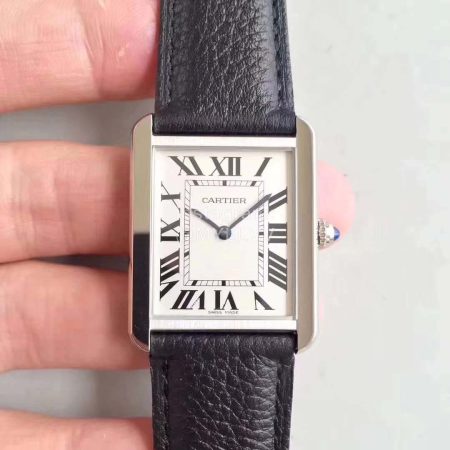 Cartier Fashion Square Dial Leather Strap Watch Black