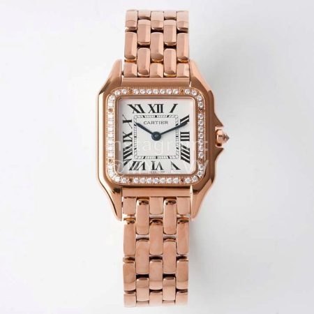 PanthèRe De Cartier Water Resistant Diamond Square Dial Watch Rose Gold