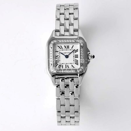PanthèRe De Cartier Square Dial Diamond Water Resistant Watch Silver