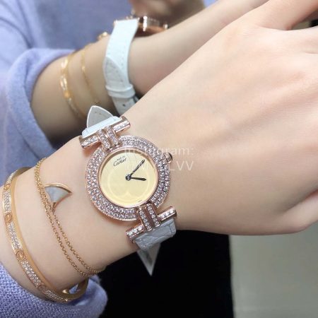 Cartier Libre Series Diamond Dial Quartz Watch For Women White