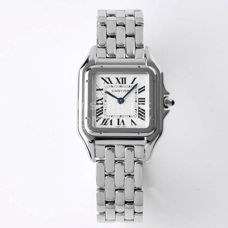 PanthèRe De Cartier Medium Square Dial Steel Strap Watch Silver