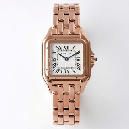 PanthèRe De Cartier Medium Square Dial Steel Strap Watch Rose Gold