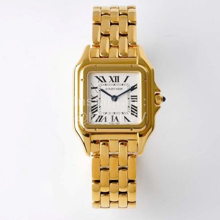 PanthèRe De Cartier Medium Square Dial Steel Strap Watch Gold