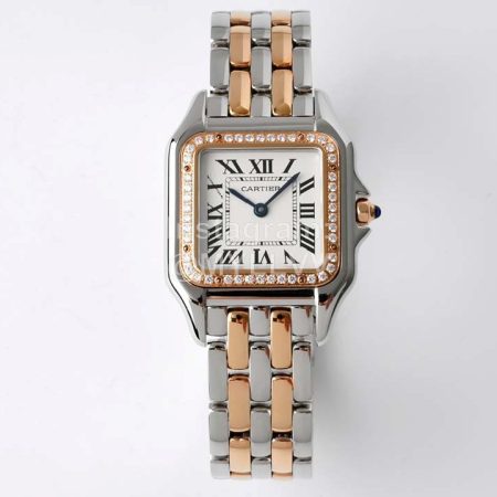 PanthèRe De Cartier Medium Square Dial Diamond Steel Strap Watch