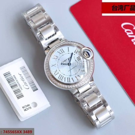 Cartier Roman Numerals Steel Strap Diamond Watch Silver
