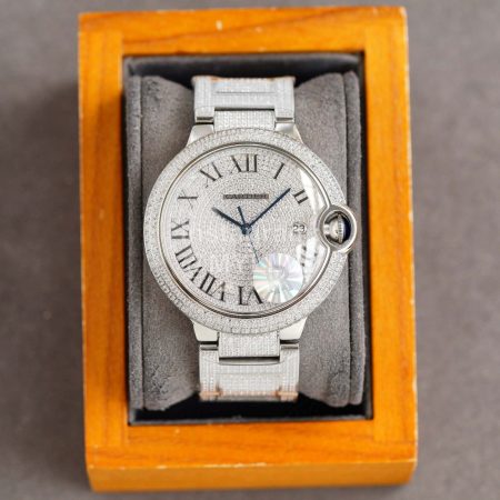 Cartier Diamond 42mm Dial Steel Strap Watch Silver