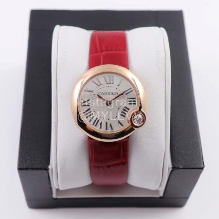 Cartier Classic Roman Numeral Dial Leather Strap Wacth Red
