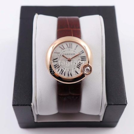Cartier Classic Roman Numeral Dial Leather Strap Wacth Reddish Brown