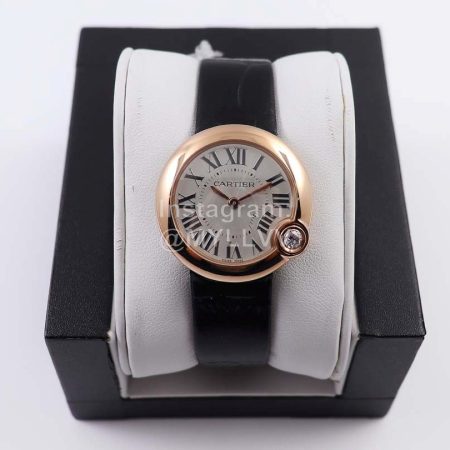 Cartier Classic Roman Numeral Dial Leather Strap Wacth Black