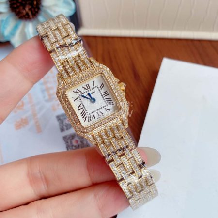 PanthèRe De Cartier Blingbling Diamond Steel Strap Watch Gold