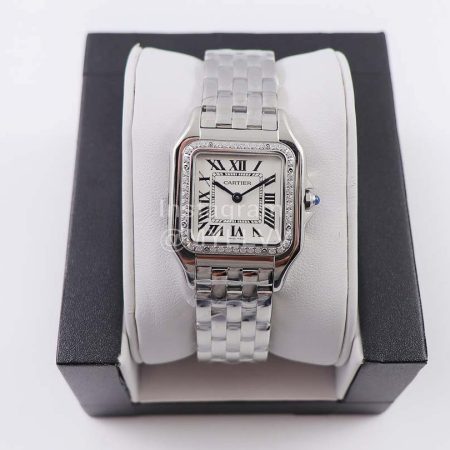 PanthèRe De Cartier 316l Refined Steel Case Square Dial Diamond Watch Silver