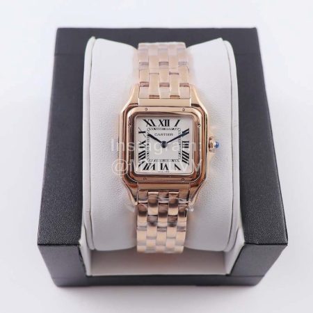 PanthèRe De Cartier 316l Refined Steel Case Square Dial Watch Rose Gold