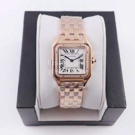 PanthèRe De Cartier 316l Refined Steel Case Square Dial Diamond Watch Rose Gold