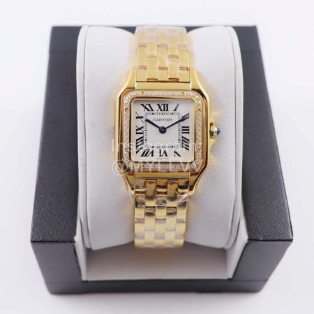 PanthèRe De Cartier 316l Refined Steel Case Square Dial Diamond Watch Gold