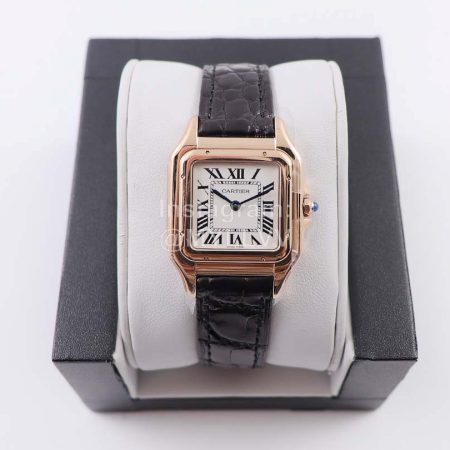 PanthèRe De Cartier Leather Strap Square Dial Watch Black