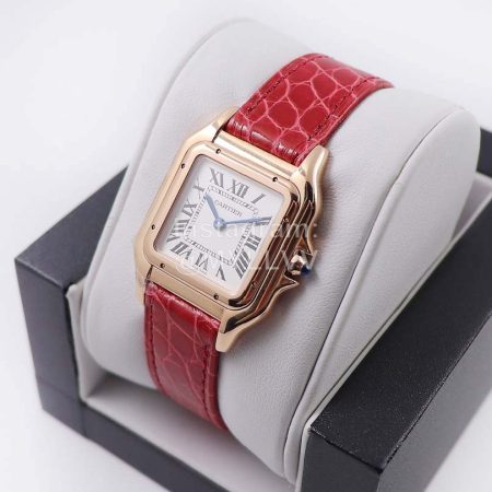 PanthèRe De Cartier Leather Strap Square Dial Watch Red