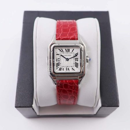 PanthèRe De Cartier Red Leather Strap Square Dial Watch