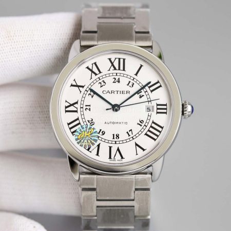 Cartier Classic Roman Numeral Dial Steel Strap Watch White