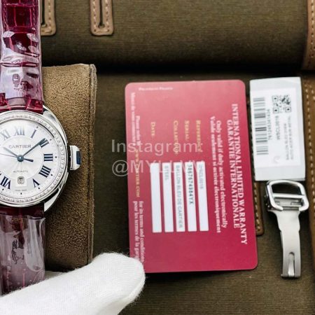 Cartier Eg Factory New 316l Refined Steel Diamond Watch Wine Red