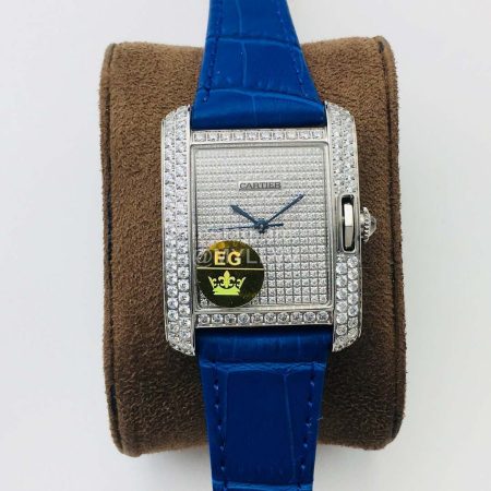 Cartier Eg Factory Tank Anglaise Diamond Dial Watch Blue