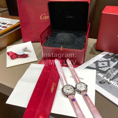 Cartier Classic Roman Numeral Dial Leather Strap Watch Pink