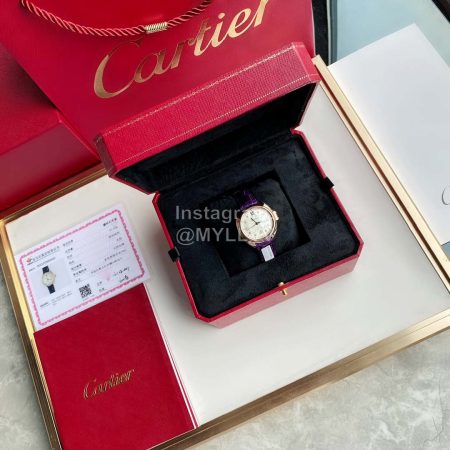 Cartier Diamond Time Scale Leather Strap Watch Purple