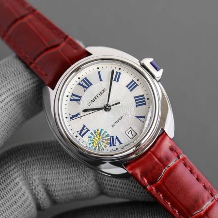 Cartier Classic Blue Roman Numeral Dial Leather Strap Watch