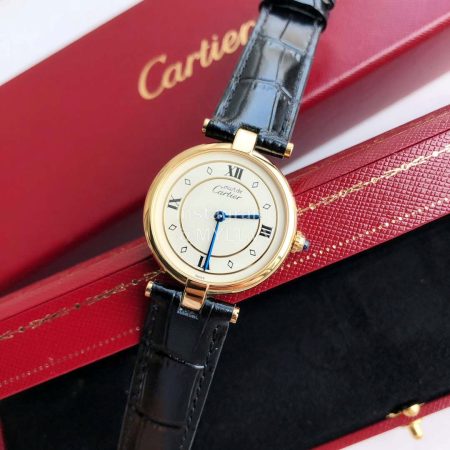 Cartier Vintage Leather Strap Watch Black