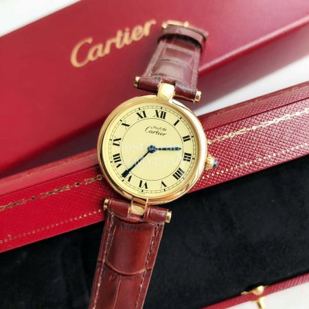Cartier Vintage Leather Strap Watch Brown
