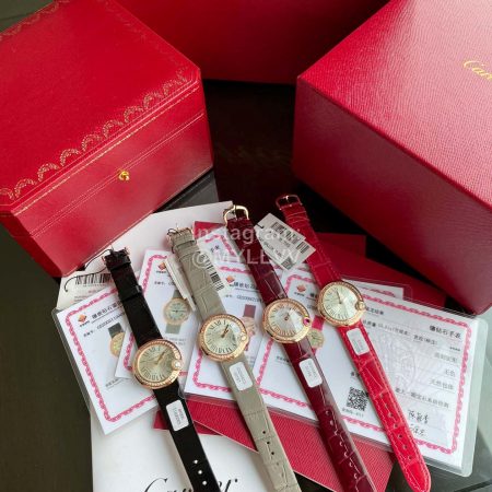 Cartier Roman Digital 30mm Dial Diamond Leather Strap Watch Black