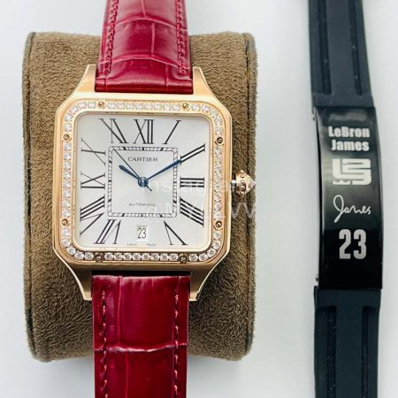 Cartier Uu Factory Santos-Dumont 904l Fine Steel Case Watch Wine Red