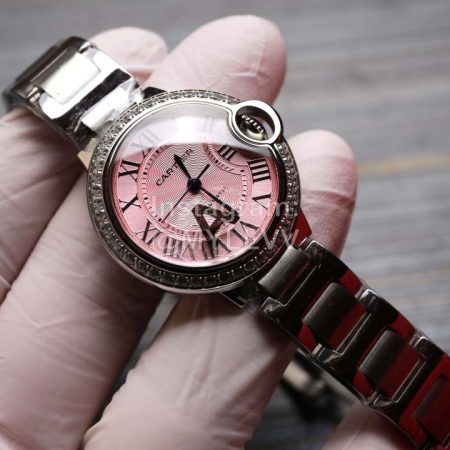 Cartier Roman Digital Pink Dial Steel Strap Mechanical Watch