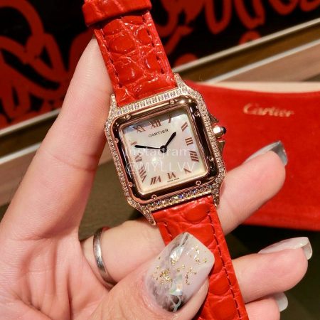 PanthèRe De Cartier Diamond Square Dial Watch For Women Red