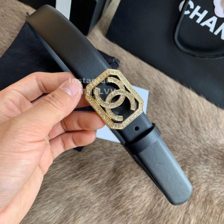 Chanel New Calf Leather Square Buckle 30mm Belts For Women Black