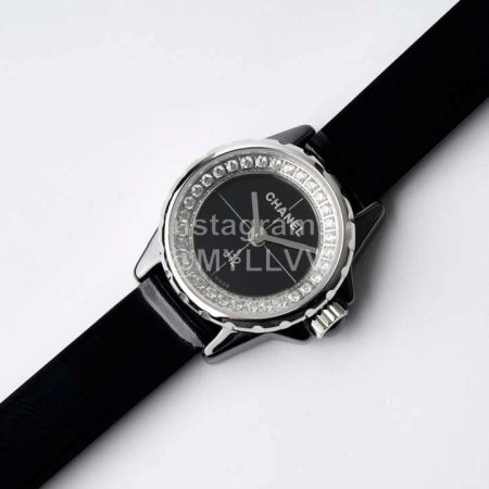 Chanel J12 Diamond Dial Leather Strap Watch For Women Silver