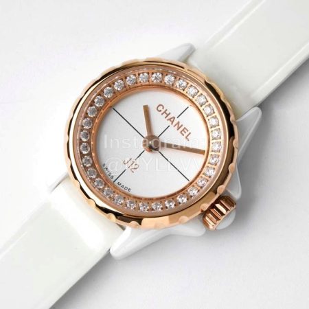 Chanel J12 Diamond Dial Leather Strap Watch For Women White
