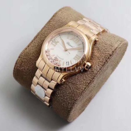 Chopard Steel Strap Happy Diamonds Watch For Women Gold