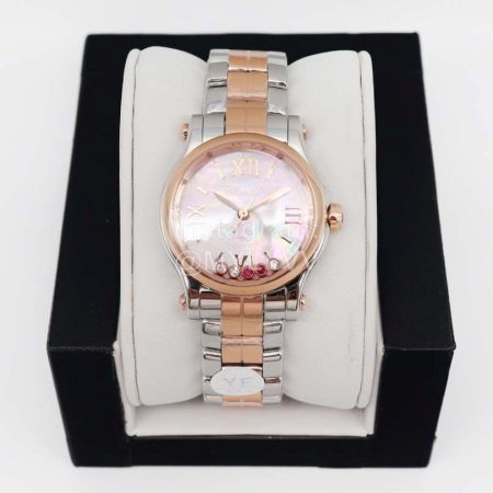 Chopard New Five Diamond Dial Steel Strap Watch Pink