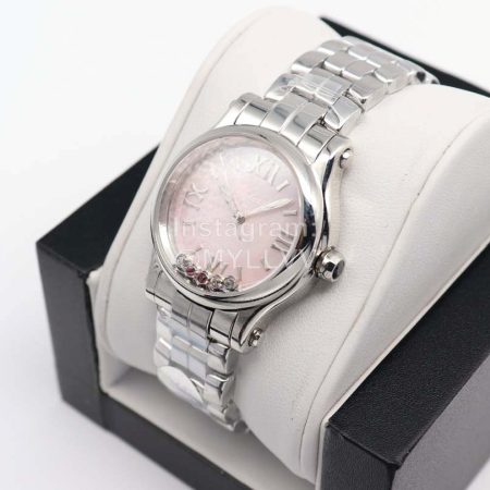 Chopard New Five Diamond Dial Silver Steel Strap Watch Pink
