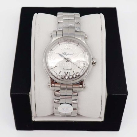 Chopard New Five Diamond Dial Silver Steel Strap Watch White