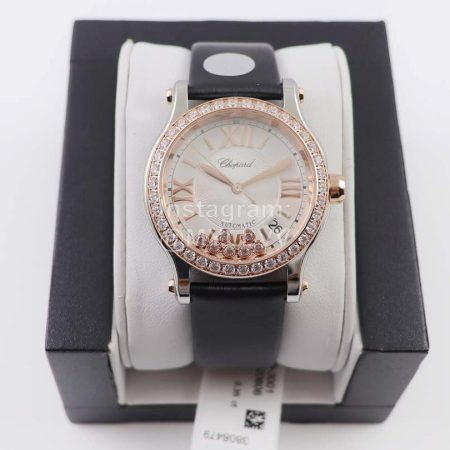 Chopard Silk Strap Roman Numeral Diamond Dial Watch Black