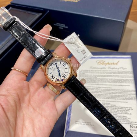 Chopard Happy Sport Series Diamond Leather Strap Watch For Women Black