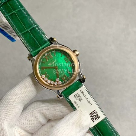 Chopard Happy Diamonds Green Dial Leather Strap Watch