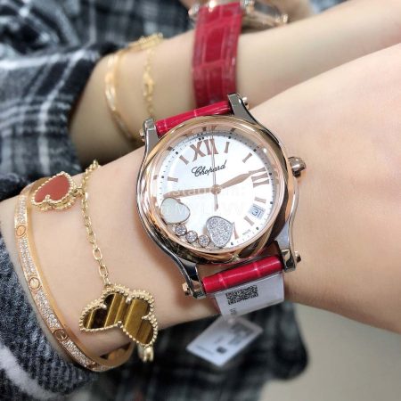 Chopard Happy Sport New Leather Strap Watch For Women Red