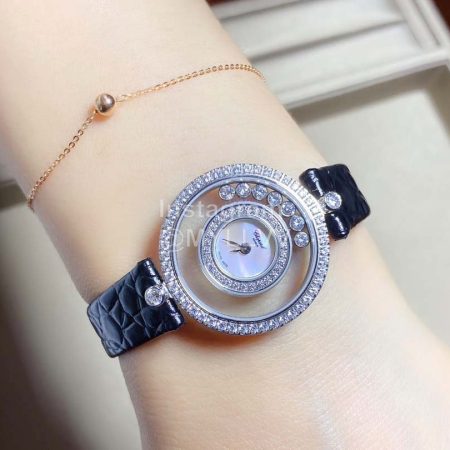 Chopard Happy Diamonds Series Leather Strap Watch Black
