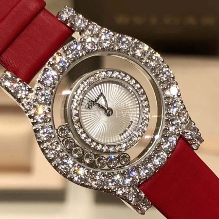 Chopard Leather Strap Happy Diamonds Watch For Women Red