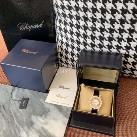 Chopard Sapphire Mirror Diamond Dial Leather Strap Watch Black