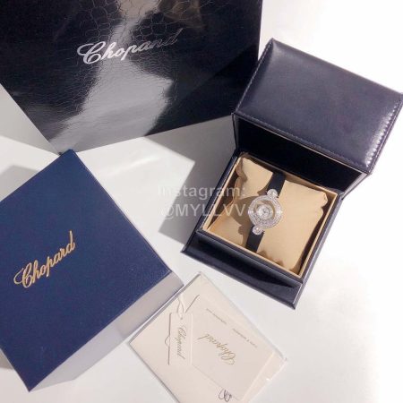 Chopard Sapphire Mirror Diamond Dial Black Leather Strap Watch