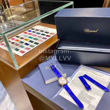 Chopard Roman Numeral Dial Leather Strap Watch Blue