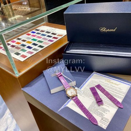Chopard Roman Numeral Dial Leather Strap Watch Purple